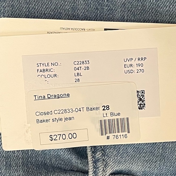 Closed Baker Slim Mid Rise Crop in Light Blue Wash Denim Jeans Women's Size 28 - Picture 9 of 14